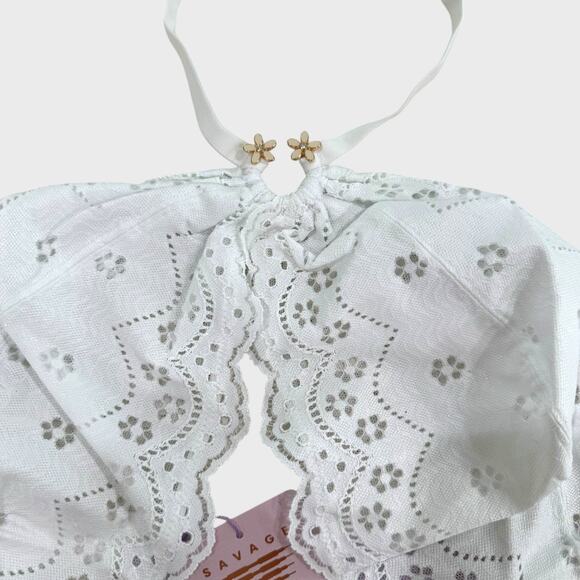 Savage X Fenty Curvy Broderie Lace Halter Bralette | Plus 3X White Festival Top - Picture 6 of 10
